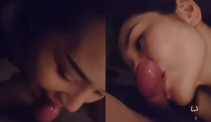 First time exposing her married face, passionately eating a meat stick in the room