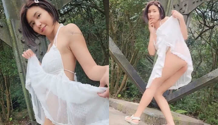 Cock - Wearing a Pure White Mini Dress Looking for Highlights