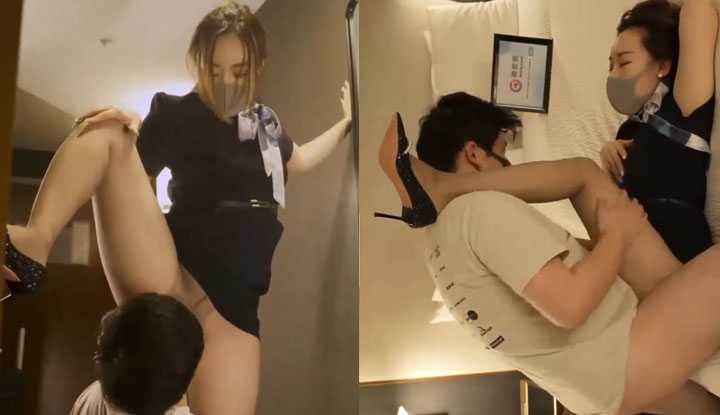Stewardess abstains for three weeks and is sexually frustrated, begging for big penis penetration