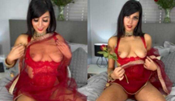 Aaliyah Yasin- Wearing red sexy sleepwear waiting for you on the bed Onlyfans video leaked