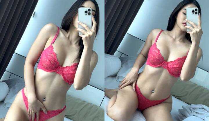Carolinaaxox- Taking a selfie in her newly bought pink outfit Onlyfans video leaked