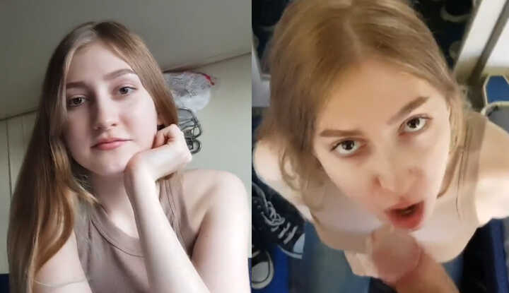 A horny female student on vacation on a sleeper train gets her face covered by her roommate