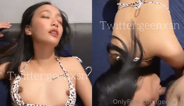 [Thailand] geenxsn- Premium dirty wife on the sofa with lust juices flowing, stuffing her mouth completely full!