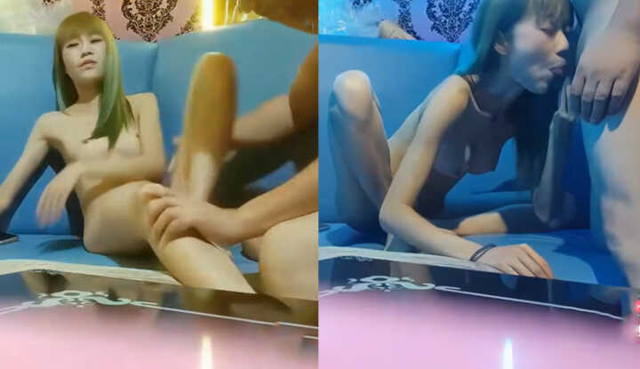 KTV Karaoke Companion Girl Fang Fang Fully Naked Actively Strips and Kneels to Suck Cock Exploding with Pleasure Under Flashing Lights