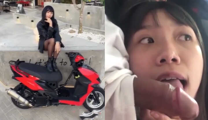Long-legged motorcycle vlogger's private video leaked: face revealed, staring straight at camera while deepthroating, oral skills rival AV actresses!