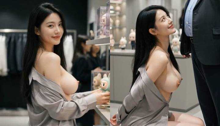 Want free gifts! Beautiful woman with great figure tempts her boss by exposing her breasts